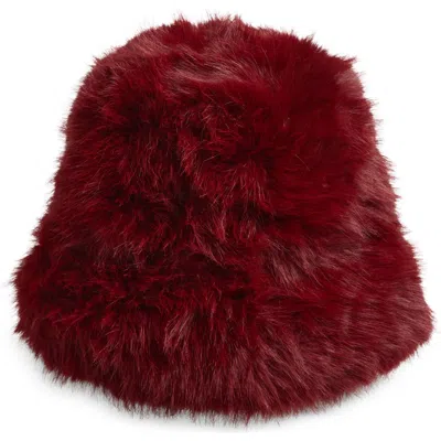 Tasha Extra Fluffy Faux Fur Bucket Hat In Burgundy