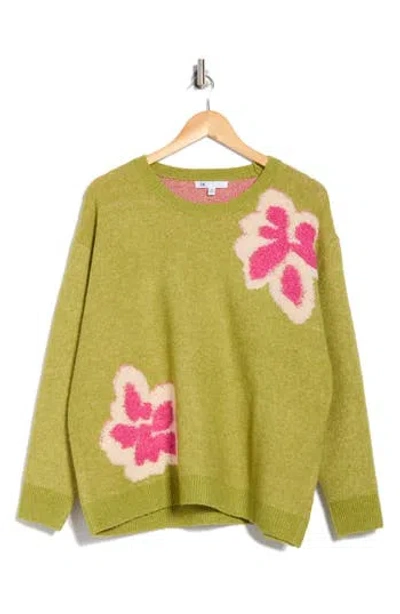 Dr2 By Daniel Rainn Raised Floral Sweater In Green