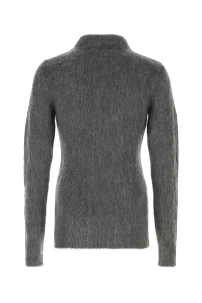 Gucci Men Grey Cardigan With Classic Collar And Brushed Effect In Mohair Blend Woman In Gray