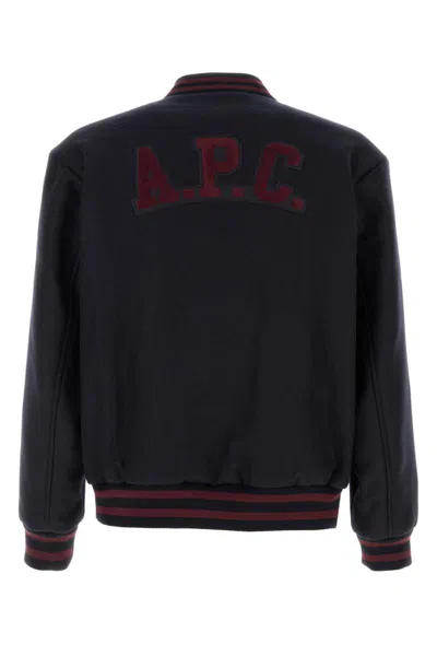 Apc A.p.c. Midnight Blue Wool Blend Bomber Jacket In Black