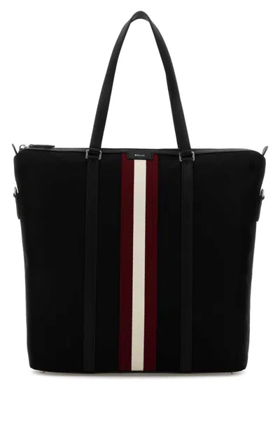Bally Black Canvas Shopping Bag In Black