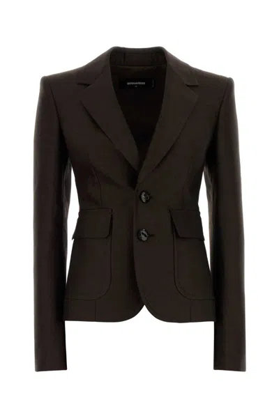Dsquared2 Dsquared Women Chocolate Wool Blend Bianca Blazer In Brown