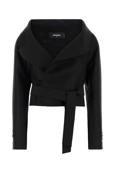 Dsquared2 Tailored Wool Blend Opera Style Blazer In Black