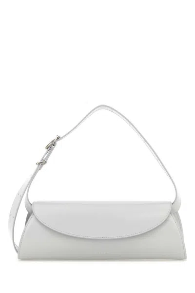 Jil Sander Women Light Grey Leather Small Cannolo Crossbody Bag In White