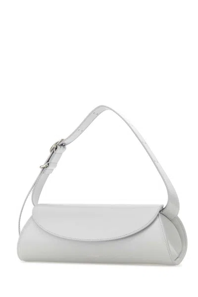 Jil Sander Women Light Grey Leather Small Cannolo Crossbody Bag In White