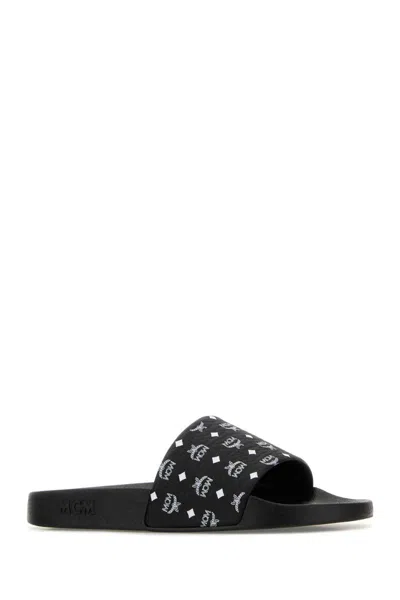 Mcm Women Black Rubber Slippers In Animal Print