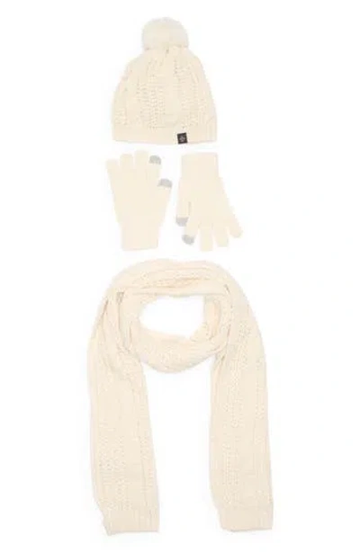 Nanette Lepore 3-piece Cable Stitch Scarf, Beanie & Gloves Set In Neutral