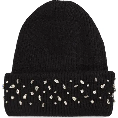 Tasha Crystal Cuffed Beanie In Black