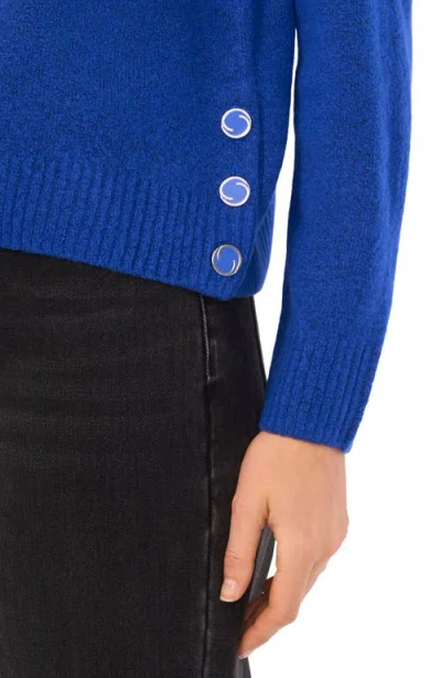 Cece Button Trim Sweater In Blue