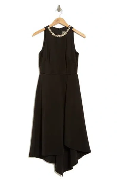 Vince Camuto Crystal Collar Asymmetric Dress In Black
