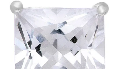 Fzn 14k White Gold Cubic Zirconia Square Stud Earrings In White