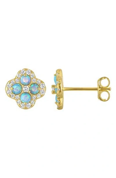 Fzn Halo Opal & Cubic Zirconia Stud Earrings In Gold