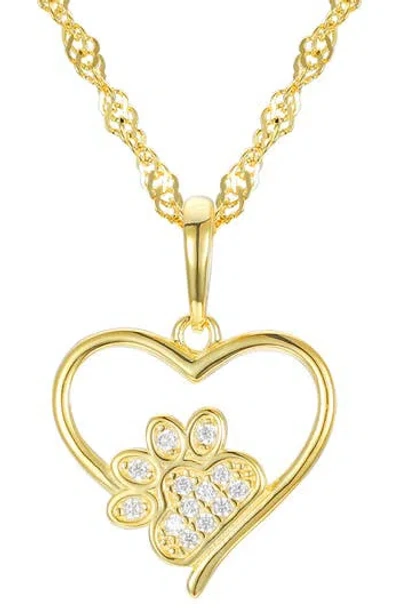 Fzn Kids' Cubic Zirconia Pavé Paw Heart Pendant Necklace In Gold