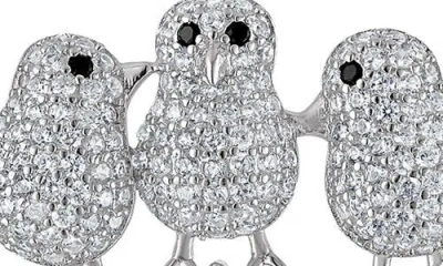 Fzn Sterling Silver Cubic Zirconia Bird Trio Pendant Necklace In Silver