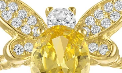 Fzn Citrine & Cubic Zirconia Dragonfly Ring In Yellow