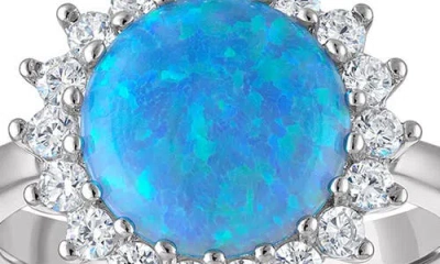 Fzn Halo Opal & Cubic Zirconia Ring In White