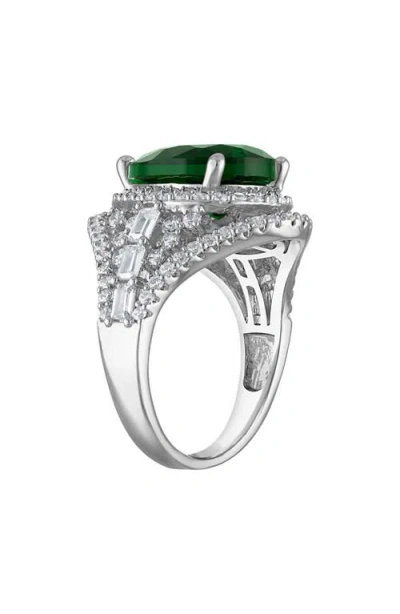 Fzn Teardrop Emerald & Cubic Zirconia Ring In Silver
