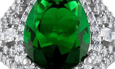 Fzn Teardrop Emerald & Cubic Zirconia Ring In Silver