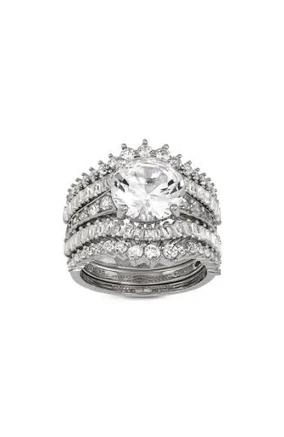 Fzn Set Of 5 Sterling Silver Cubic Zirconia Rings In Silver