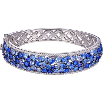 Fzn Cubic Zirconia Hinged Bangle Bracelet In Silver