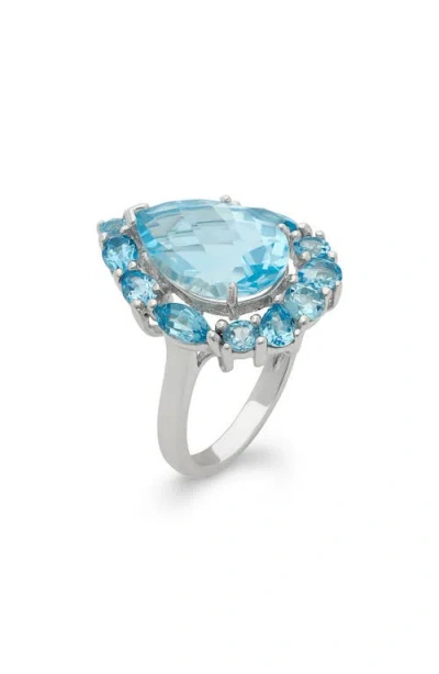 Fzn Sterling Silver Blue Topaz Halo Ring In Multi