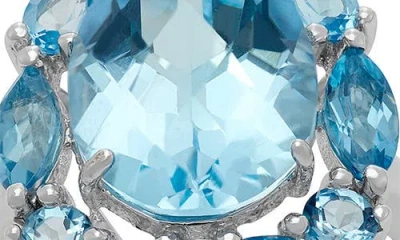 Fzn Sterling Silver Blue Topaz Halo Ring In Multi