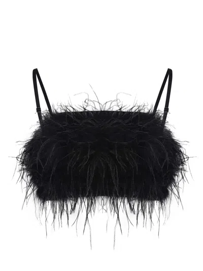 Pinko Crop Top With Feather Detailing In Black