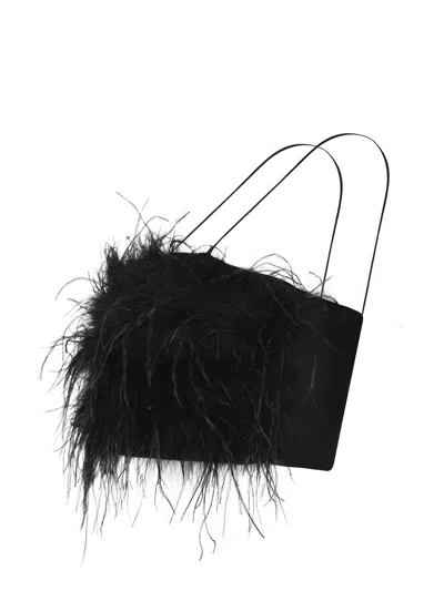 Pinko Crop Top With Feather Detailing In Black