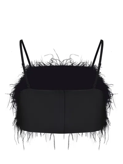 Pinko Crop Top With Feather Detailing In Black