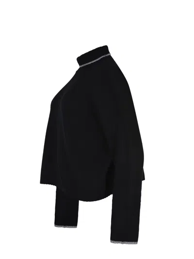 Pinko Cropped Black Sweater With Turtleneck And Contrast Trim In Black