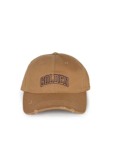 Golden Goose Baseball Cap With Worn Effect And Logo In Brown