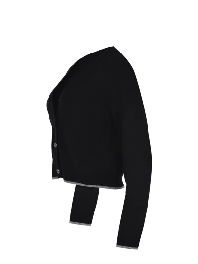 Pinko Cropped Button-down Sweater With Deep V-neckline In Black