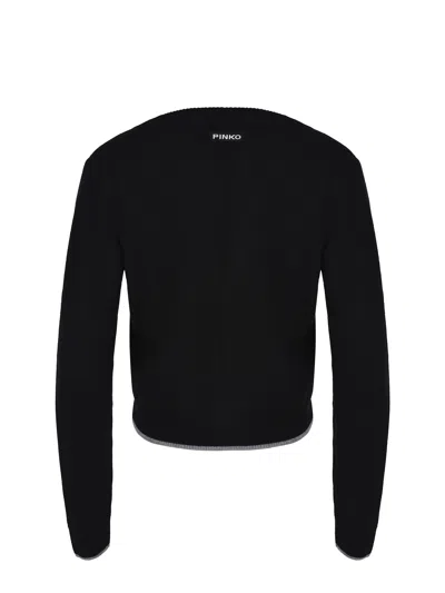 Pinko Cropped Button-down Sweater With Deep V-neckline In Black