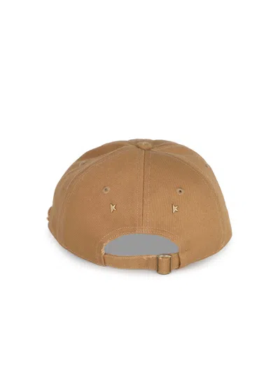 Golden Goose Baseball Cap With Worn Effect And Logo In Brown