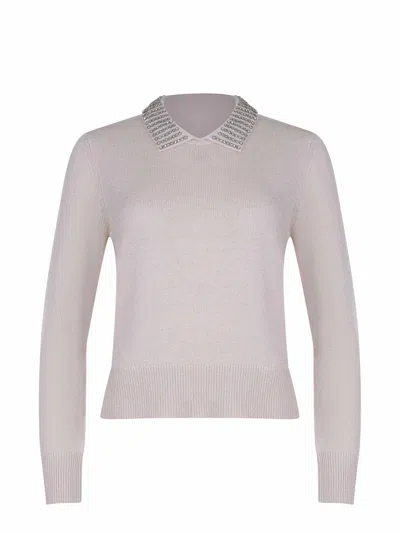 Pinko Rhinestone-decorated Collar Sweater In Gray