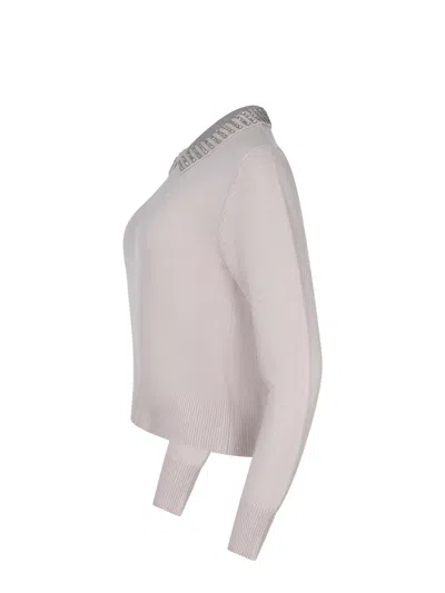 Pinko Rhinestone-decorated Collar Sweater In Gray