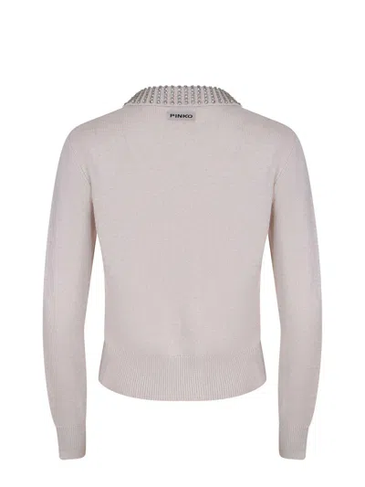 Pinko Rhinestone-decorated Collar Sweater In Gray