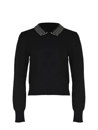 Pinko Women's Long Sleeve Strass Detail Sweater In Black