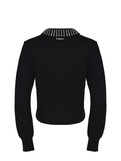 Pinko Women's Long Sleeve Strass Detail Sweater In Black