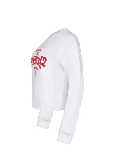 Dsquared2 Supernegative Dyed Just Right Cropped Raw Hem Crewneck In White