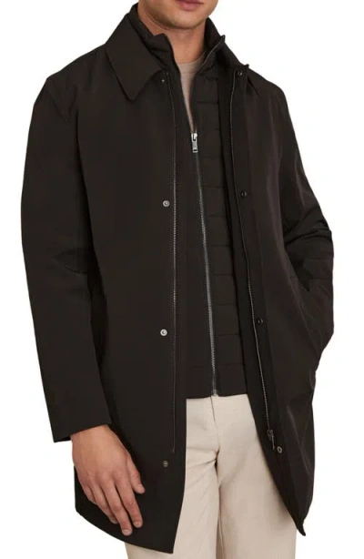 Reiss Logan Water Resistant Overcoat With Removable Funnel Neck Insert In Black