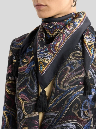 Etro Tassels Paisley-print Silk Scarf In Black