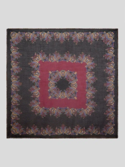Etro Floral Paisley Cashmere Shawl In Black