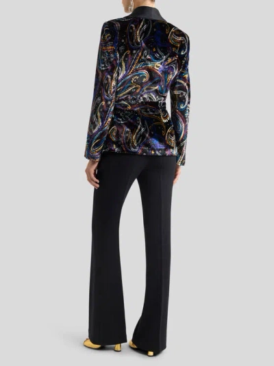 Etro Paisley Foliage Motif Belted Velvet Blazer In Black
