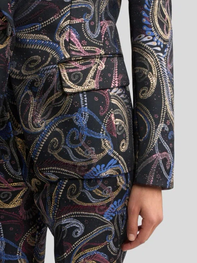 Etro , Single-breasted Jacket In Duchesse Jacquard With Paisley Foliage Motif, Woman, Black, Size 48 In Black