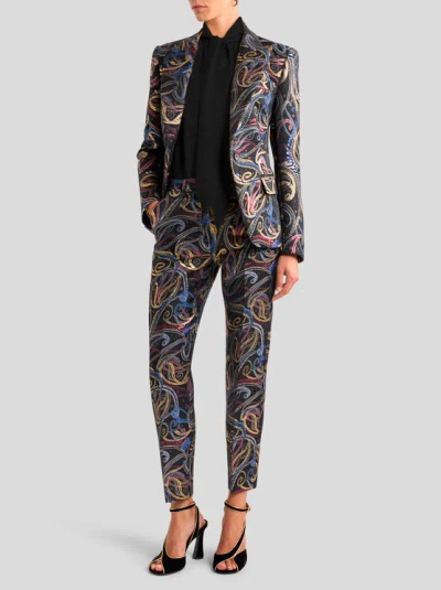 Etro , Single-breasted Jacket In Duchesse Jacquard With Paisley Foliage Motif, Woman, Black, Size 48 In Black