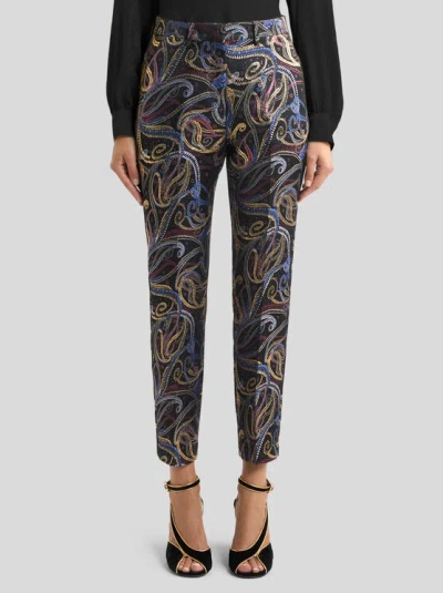 Etro Pressed Crease Paisley-motif Trousers In Black