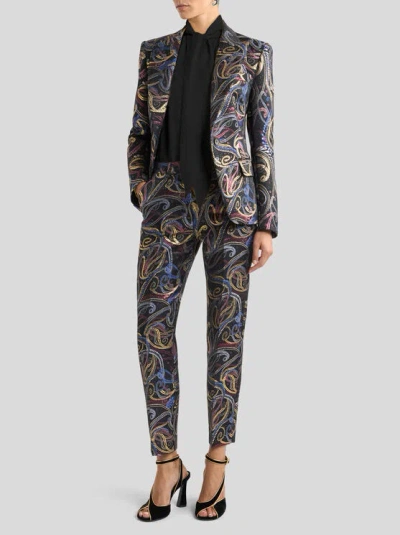 Etro Pressed Crease Paisley-motif Trousers In Black