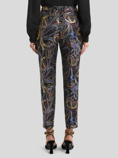 Etro Pressed Crease Paisley-motif Trousers In Black