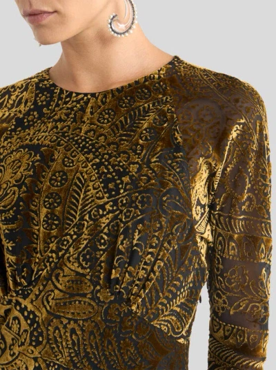 Etro Floral Paisley Motif Long Burnout Velvet Dress In Green